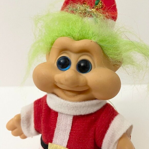 Vintage 1991 ITB Christmas Santa Troll with Hat Green Hair 5 Inch Tall Doll - Picture 2 of 16